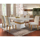 Conjunto Sala de Jantar Mesa 4 Cadeiras Luísa Siena Móveis Veludo Creme/Off White/Imbuia - Gaamerr maniia 