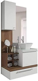 Gabinete para Banheiro sem Cuba com Espelheira Ravenna Espresso Móveis Branco/Nogal Sevilha - ofertasbacanassss